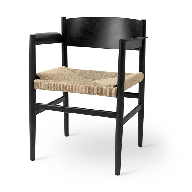 5: Mater Nestor Spisebordsstol med Armlæn Sort Bøg/Papir Garn