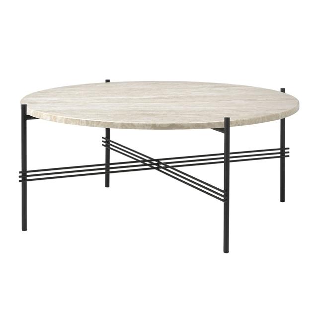 GUBI TS Buitensalontafel Rond Ø80 Wit Travertijn/Zwart