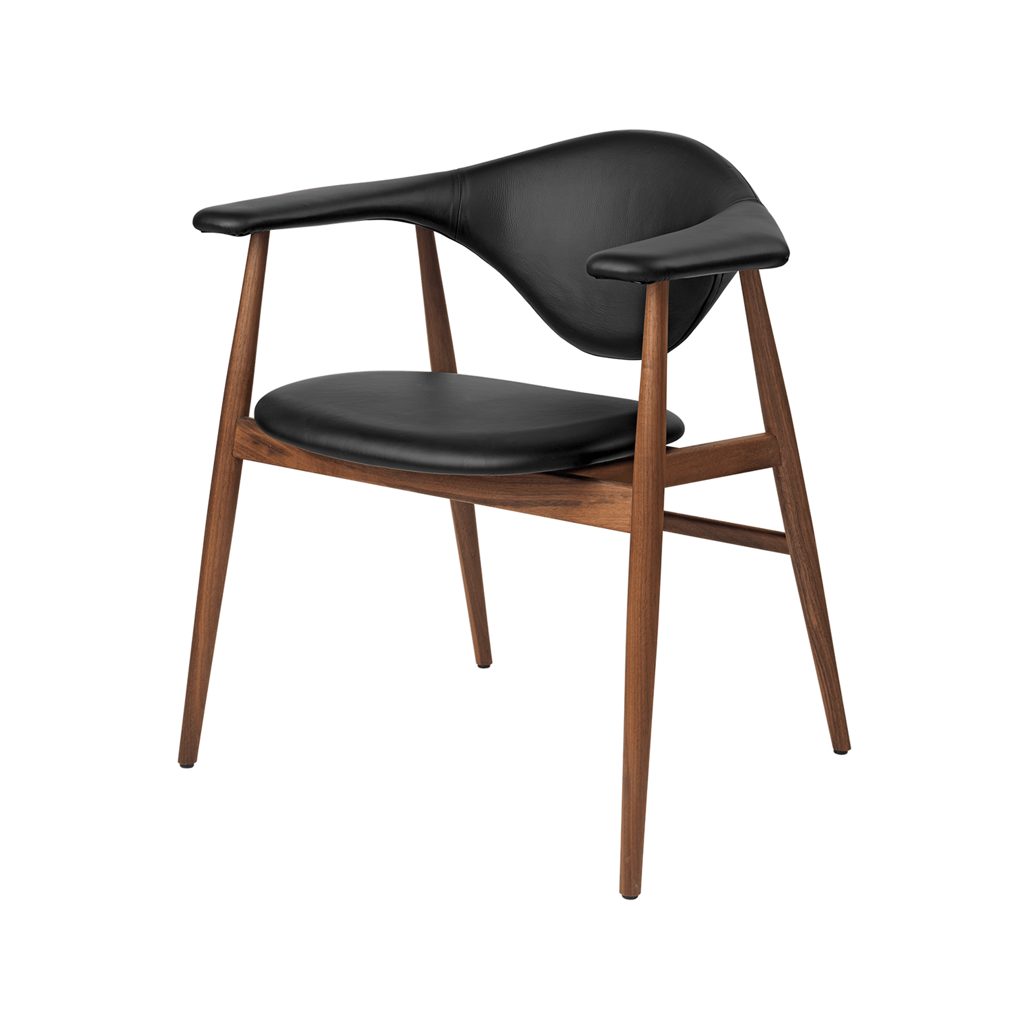 GUBI Masculo Dining Chair Upholstered in Leather with Legs in Walnut