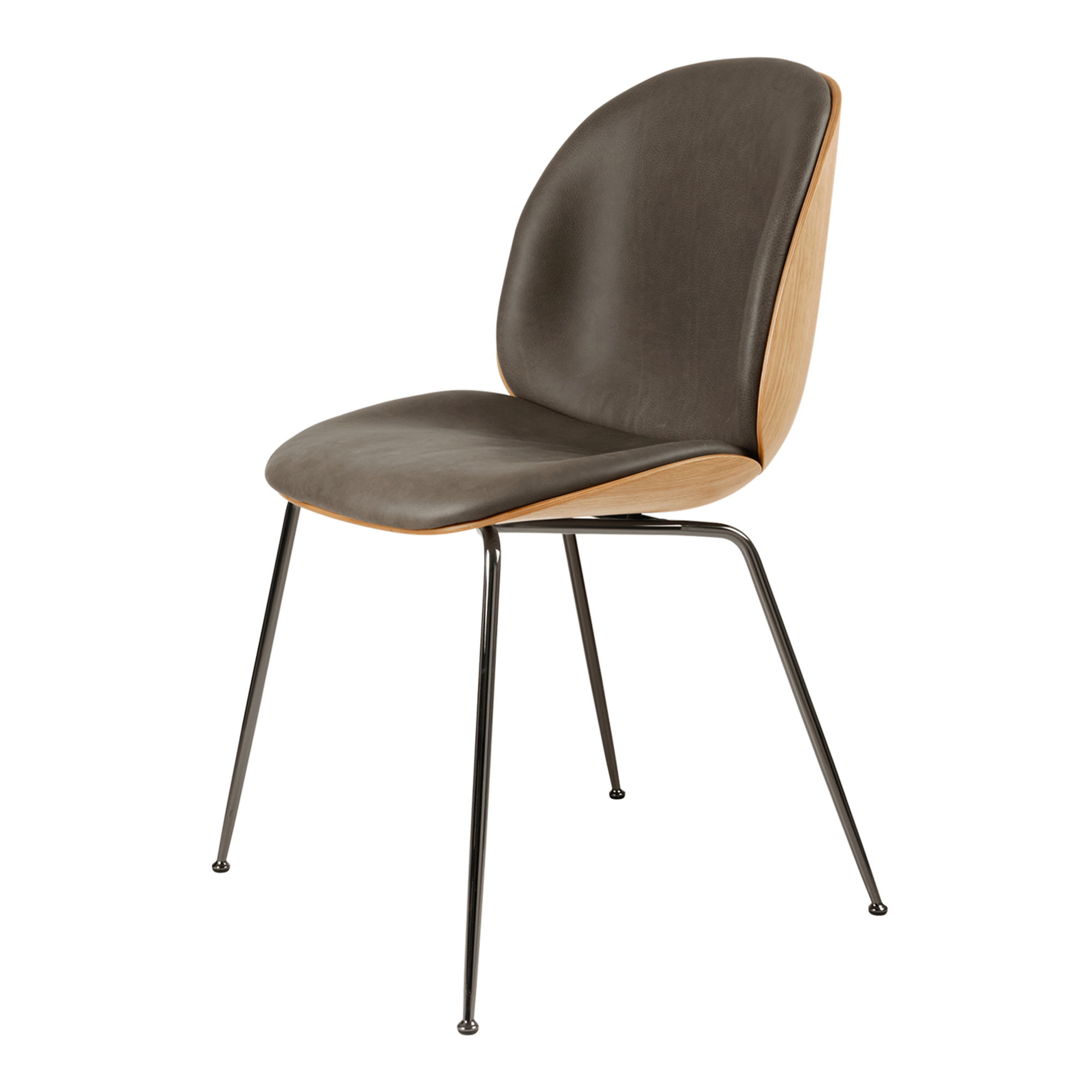 GUBI Beetle Dining Chair Veneer Shell Leather Gray With Legs In Black Chrome