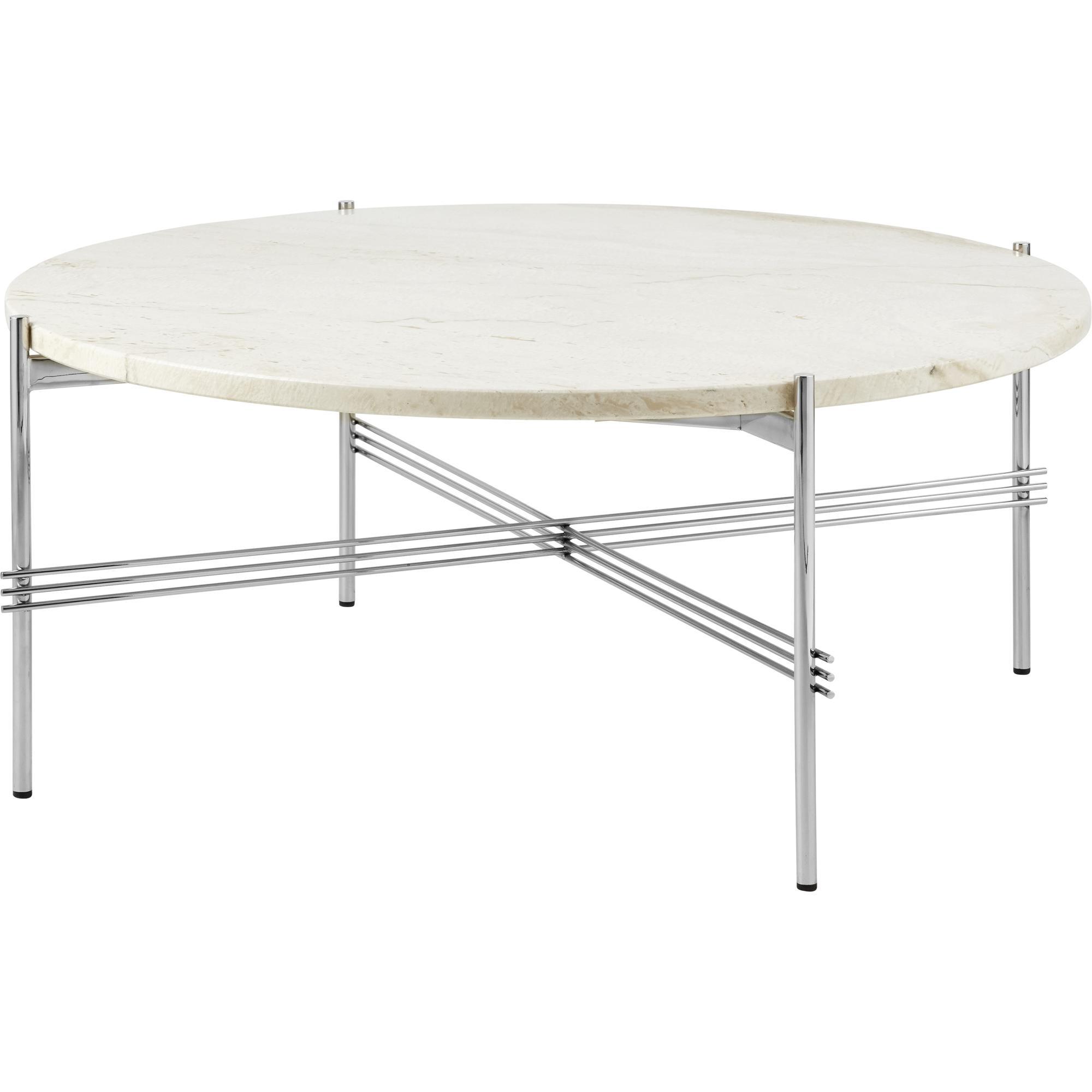 GUBI TS Table Basse Ronde Ø80 Acier Poli/TravertEn Blanc