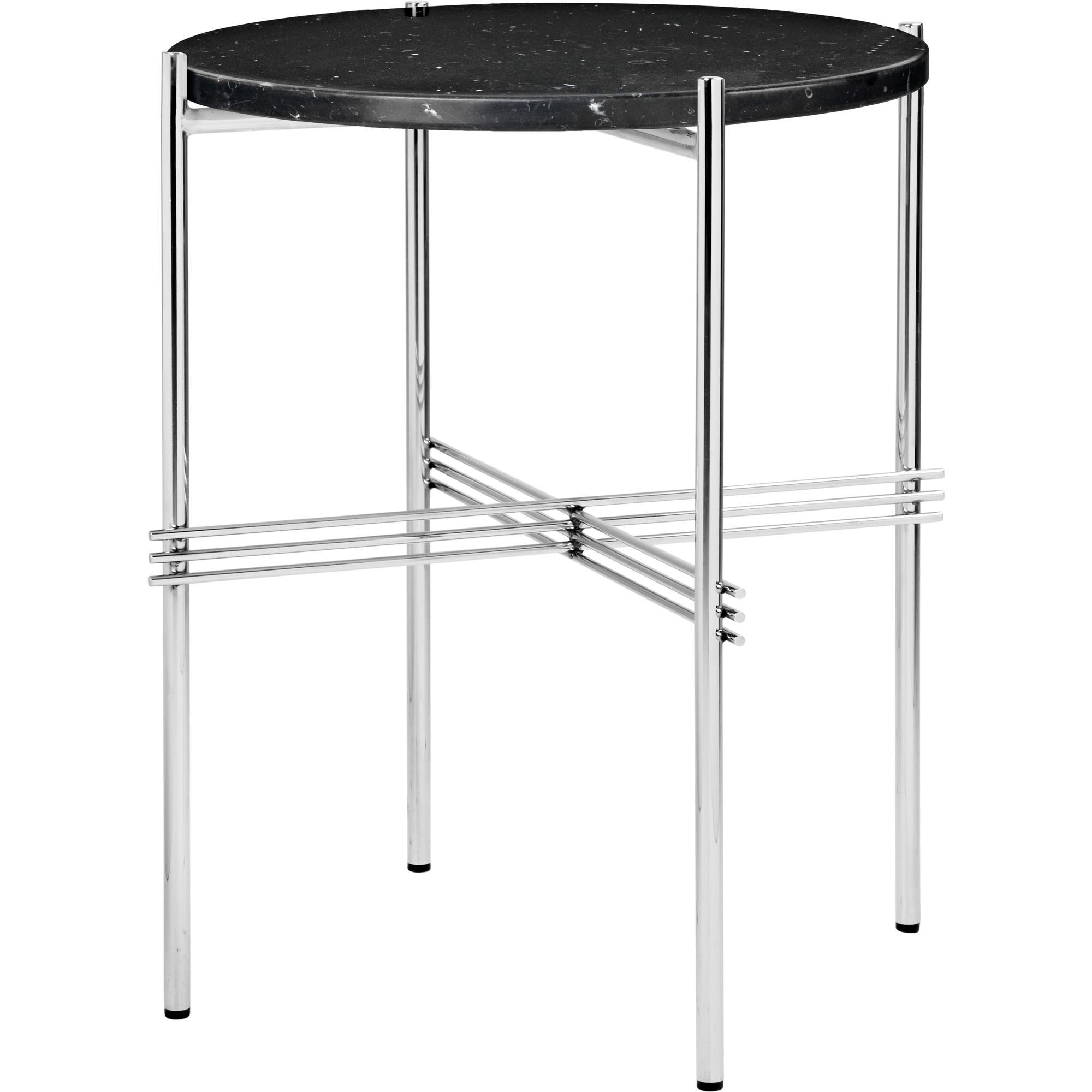 GUBI TS Side Table Round Ø40 Polished Steel/Black Marquina Marble