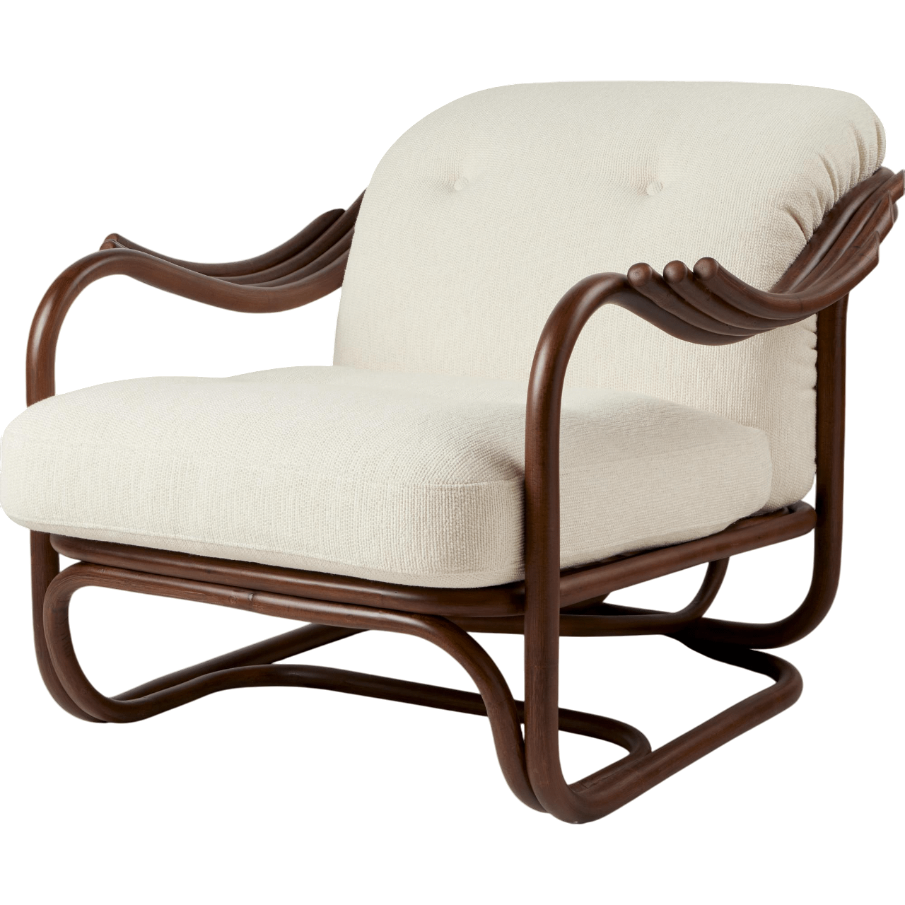 Gubi Poltrone Tria Sessel Dunkles Rattan/Bouclé 001