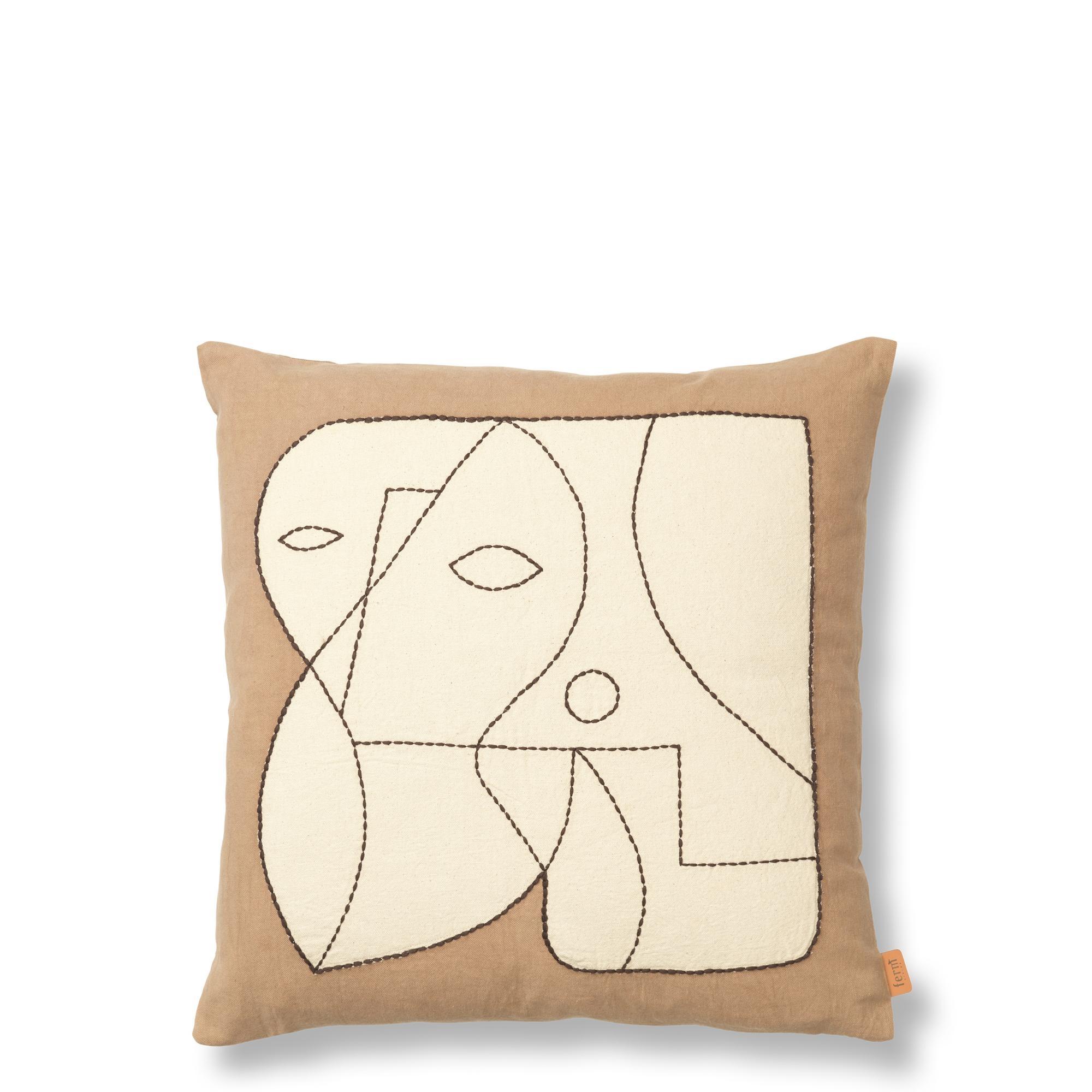 Ferm Living Kussen met Figuren 50x50 cm Donker Taupe/ Gebroken Wit