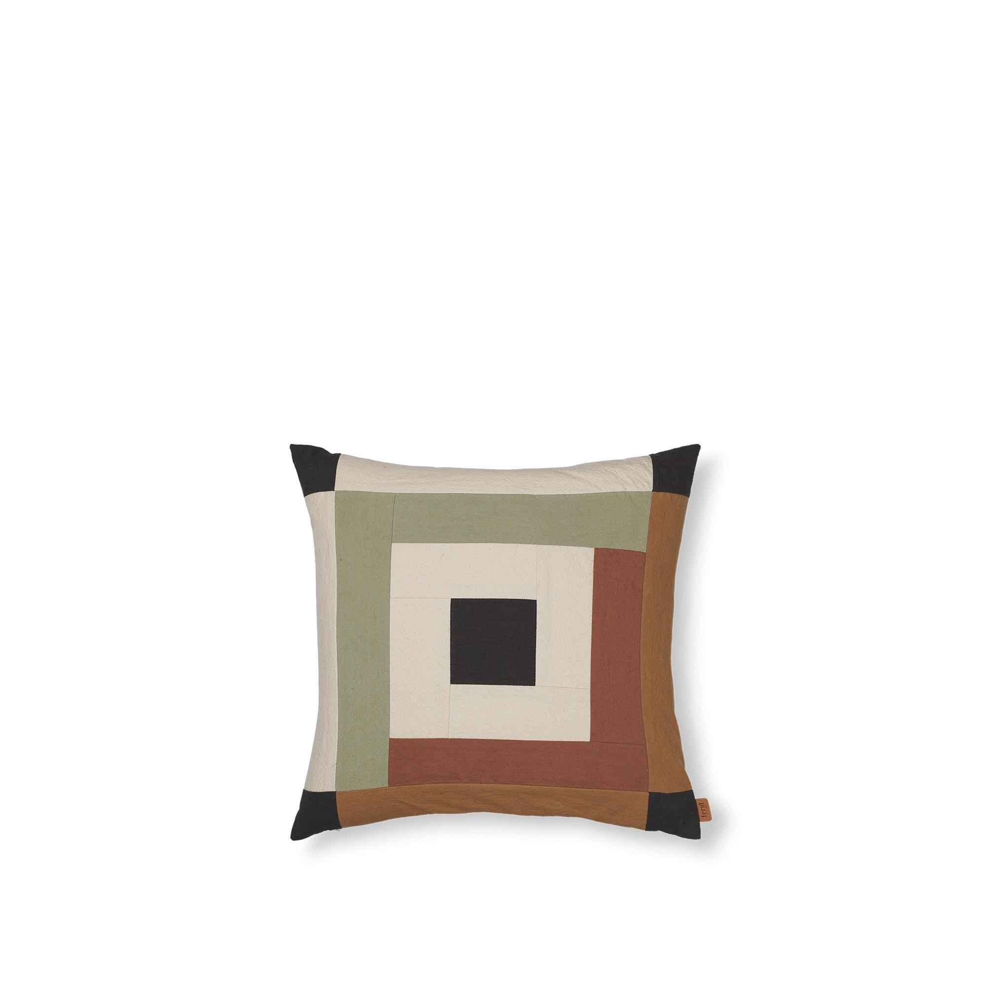 Ferm Living Border Patchwork Kussen Donker Salie/ Kastanjebruin