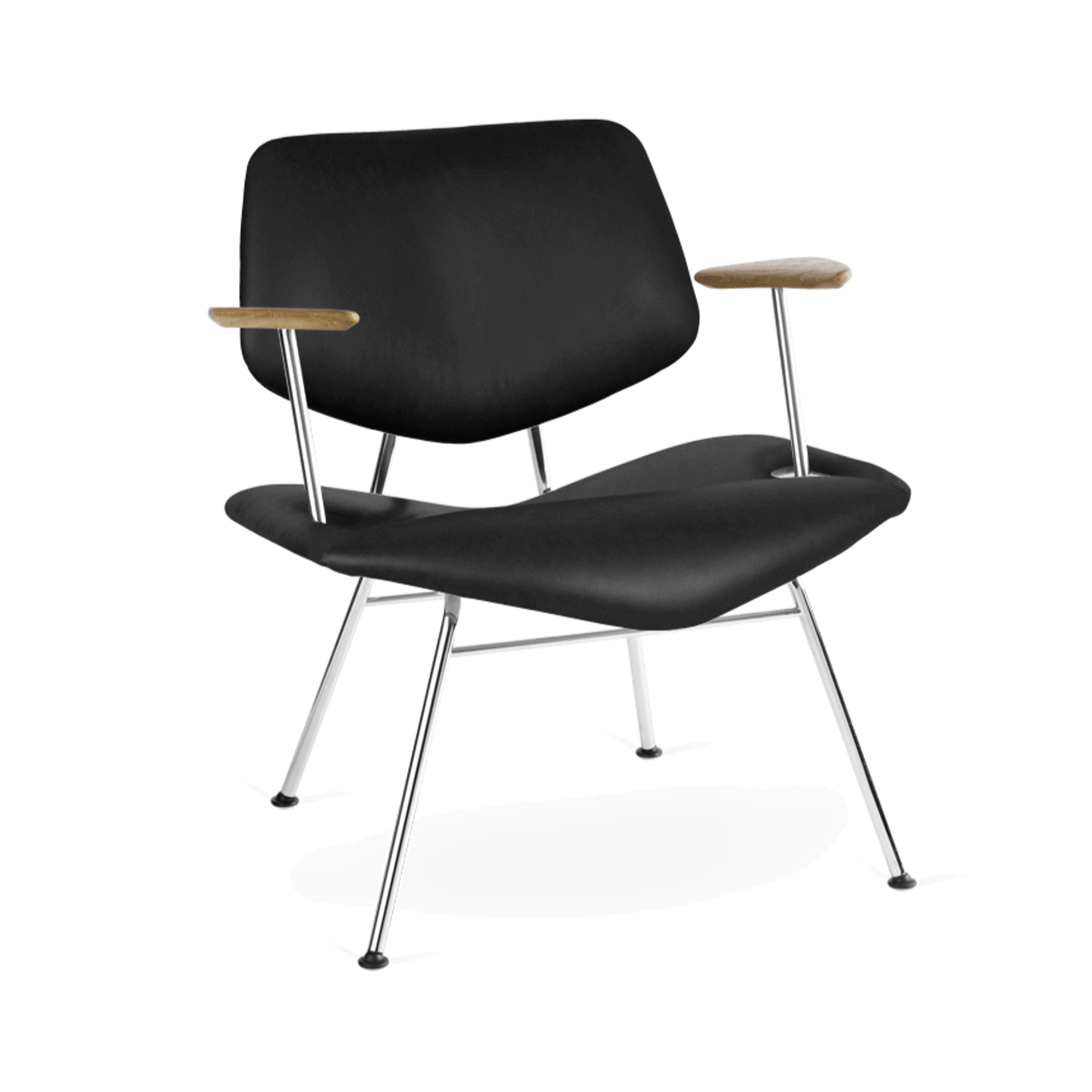 VERMUND VL135 Lounge Chair Black Leather/Black Frame/Natural Oak Armrests