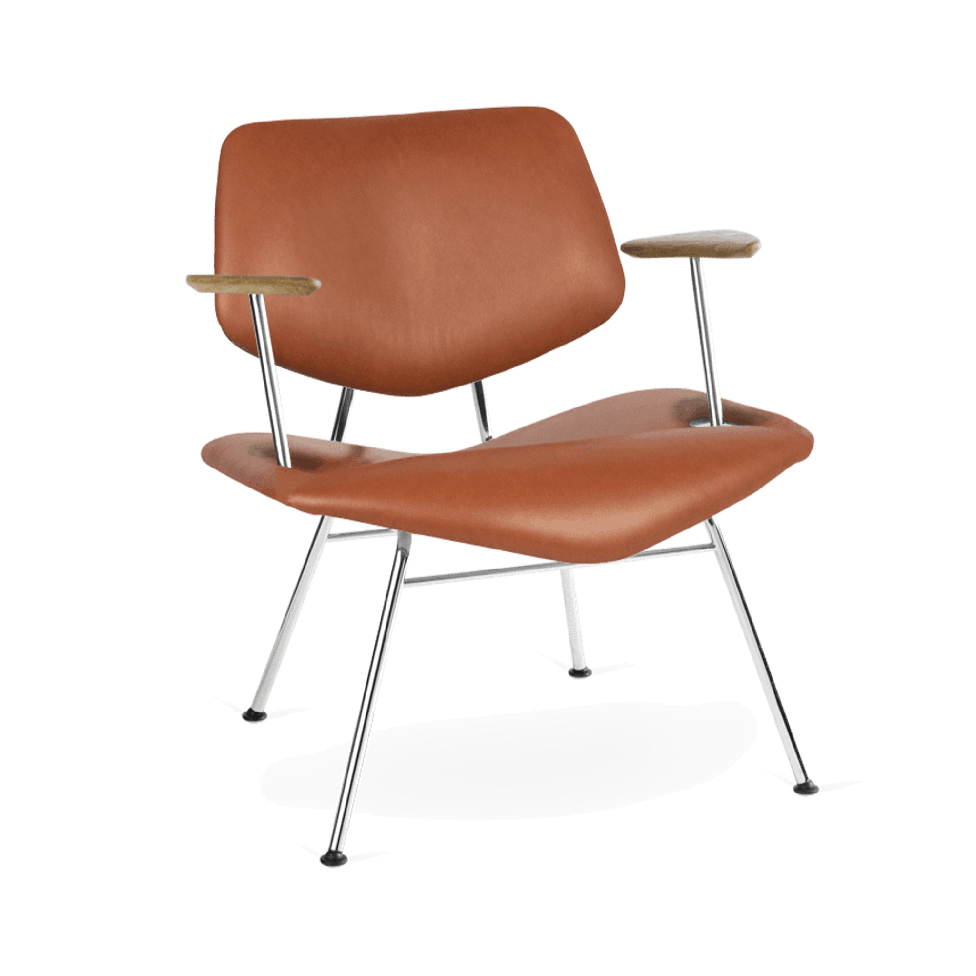 VERMUND VL135 Lounge Chair Sierra Cognac Leather/Chrome Frame/Natural Oak Armrests