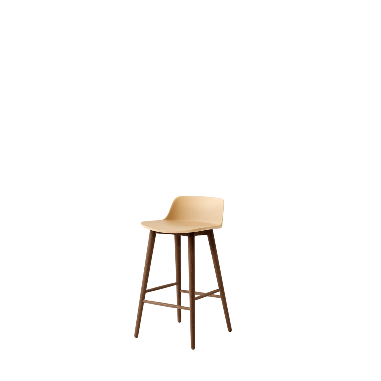 Taburete de bar &Tradition Rely HW118 con respaldo bajo en Nuez lacado y Arena Beige