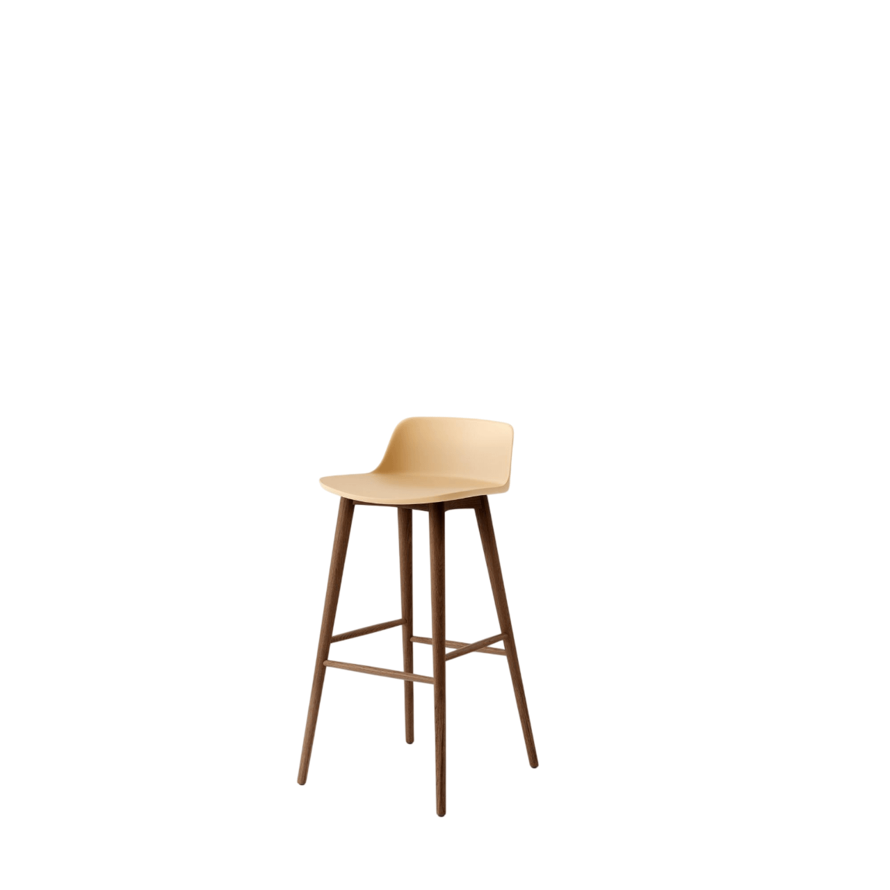 Taburete de bar &Tradition Rely HW123 con respaldo bajo en Nuez lacado y Arena Beige