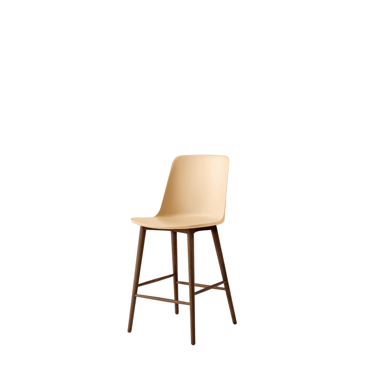 Taburete de bar &Tradition Rely HW128 con respaldo alto en Nuez lacado y Arena Beige