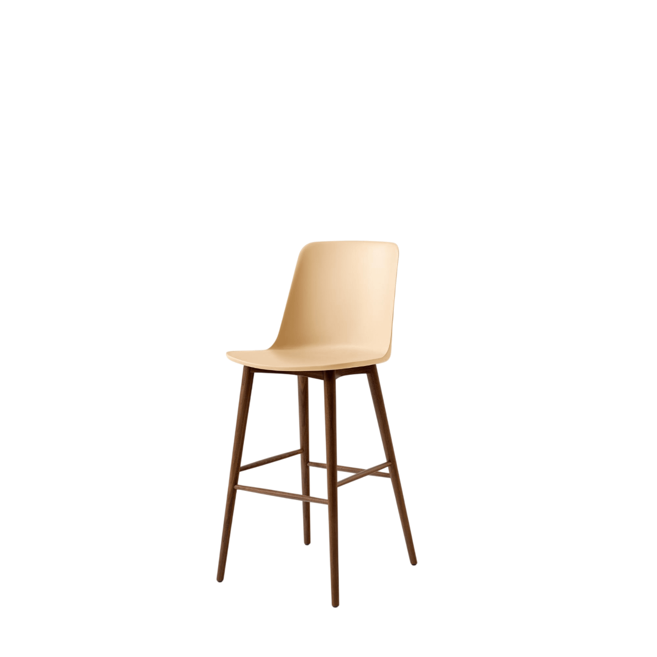 Taburete de bar &Tradition Rely HW133 con respaldo alto en Nuez lacado y Arena Beige
