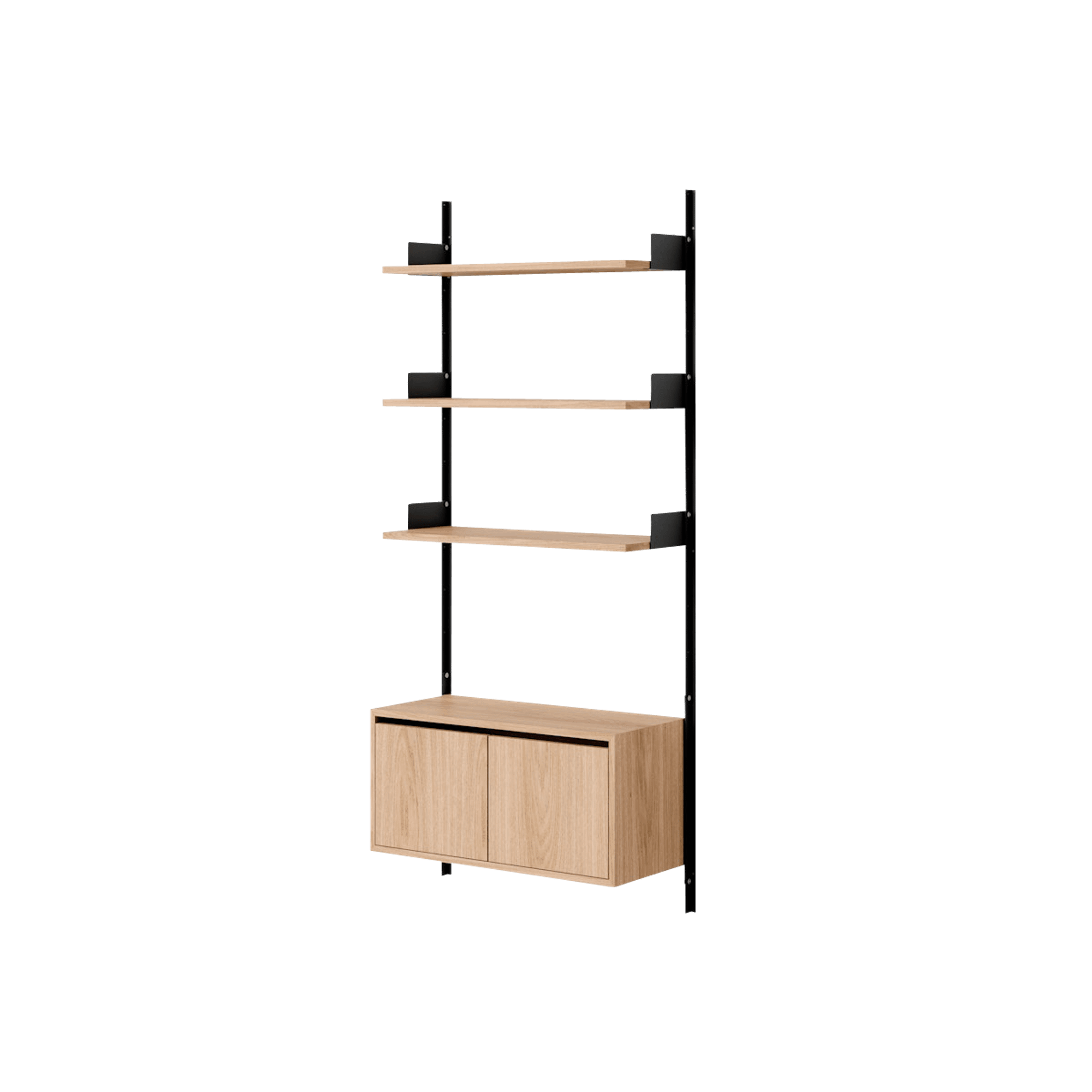 New Works Wall Shelf 1900 Bookcase With Doors Low Oak/ Black