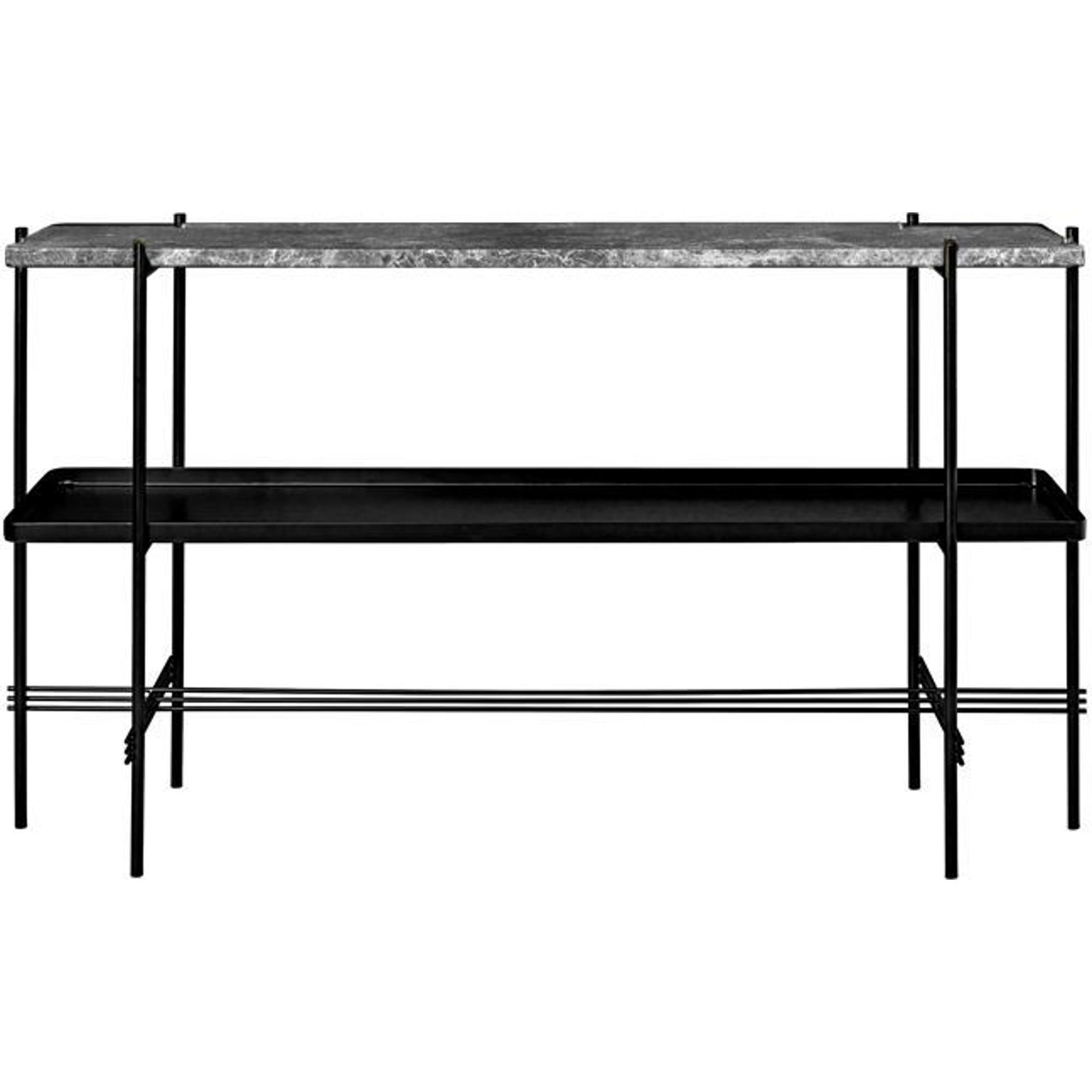 Gubi TS Console Table 120x72 With Shelf & Tray Black/ Gray Emperador Marble