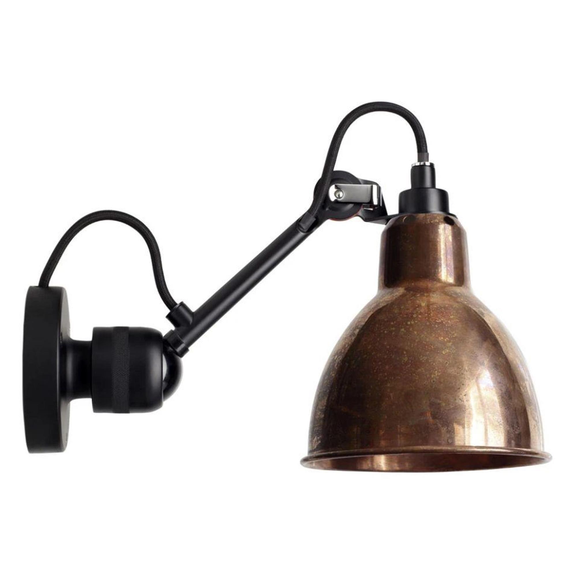 Lampe Gras N304 Wandlamp Mat Zwart & Ruw Koper Met Snoer