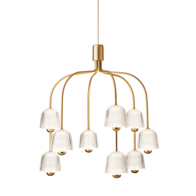 Nuura Asteea 9 Lysekrone Satin Messing/riflet Klar
