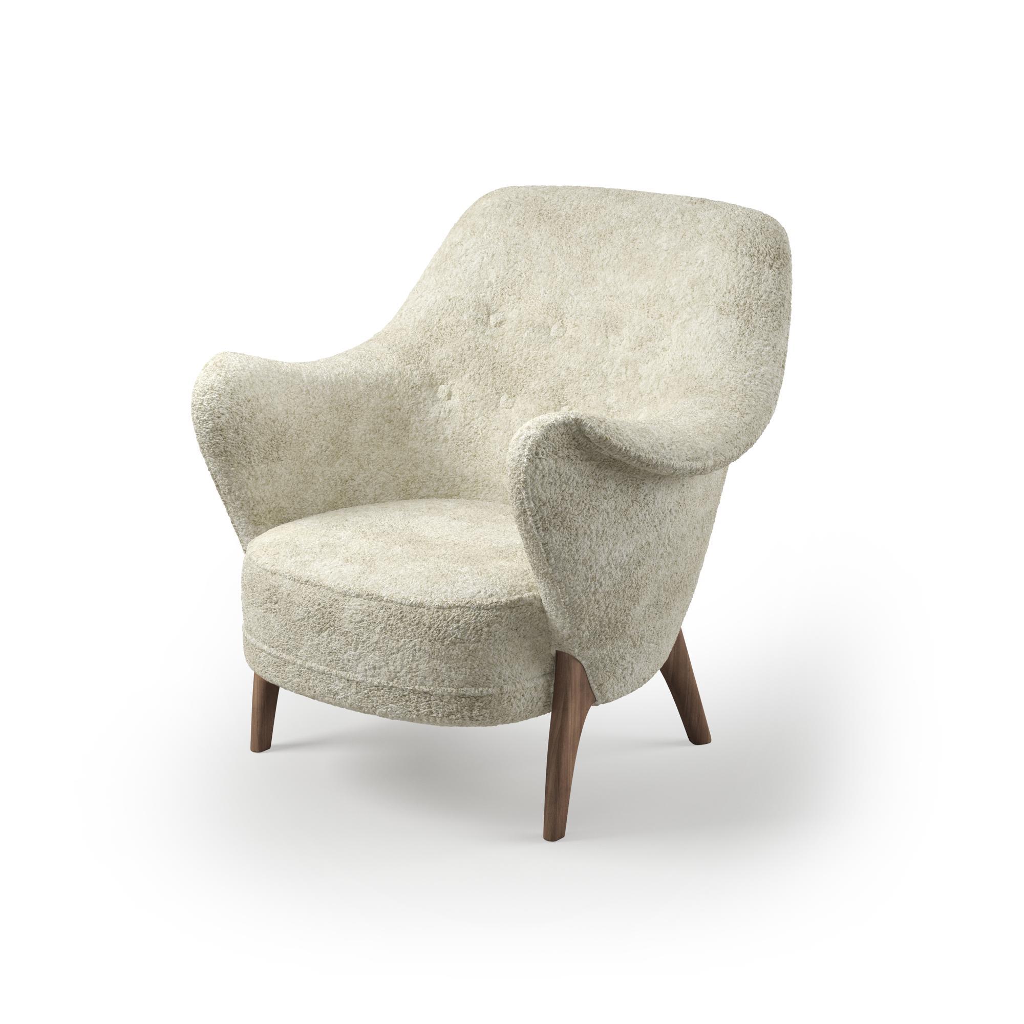 Poltrona da Cocktail Nordica Calda in Pelle di Pecora/ Bianco Sporco