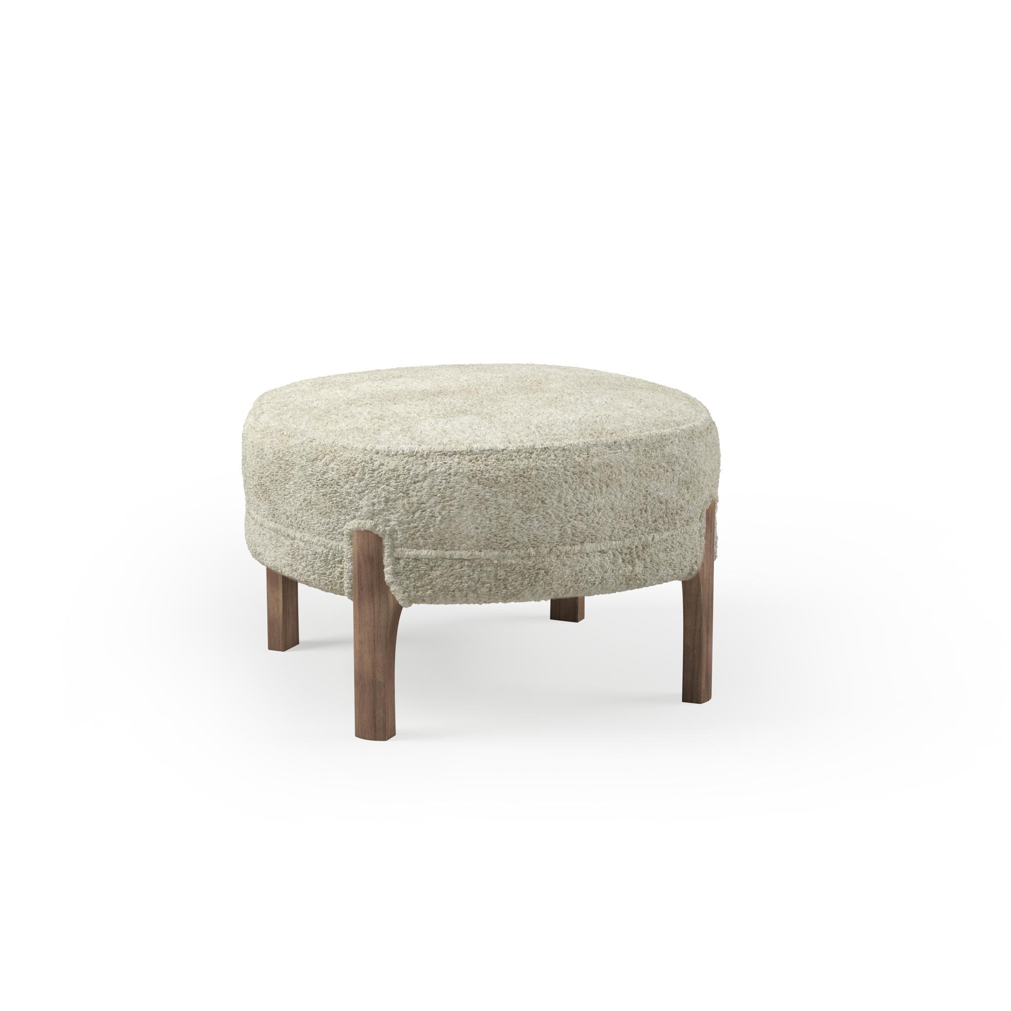 Pouf da Cocktail Nordico Caldo in Pelle di Pecora Bianco Sporco/rovere Affumicato