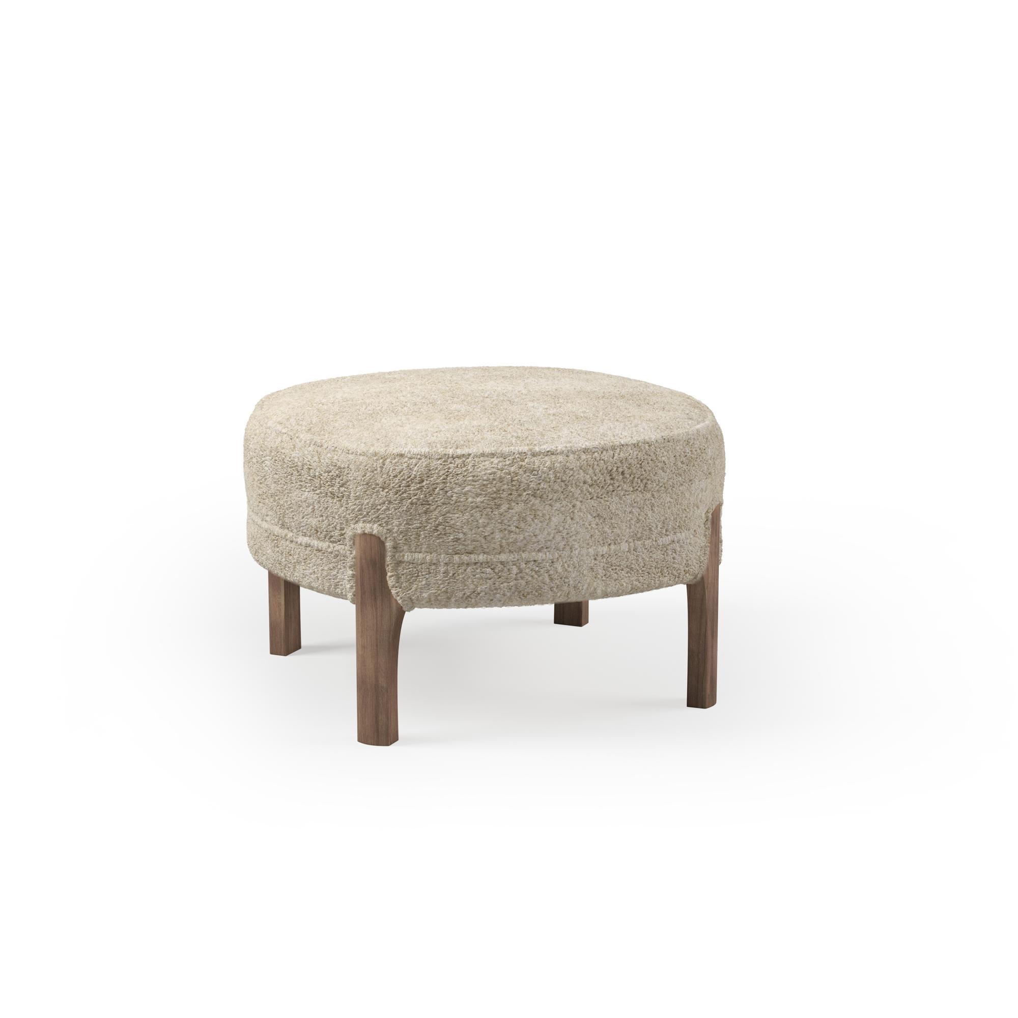 Warmer Nordischer Cocktail-Pouf Aus Schaffell, Mondlicht/Räuchereiche