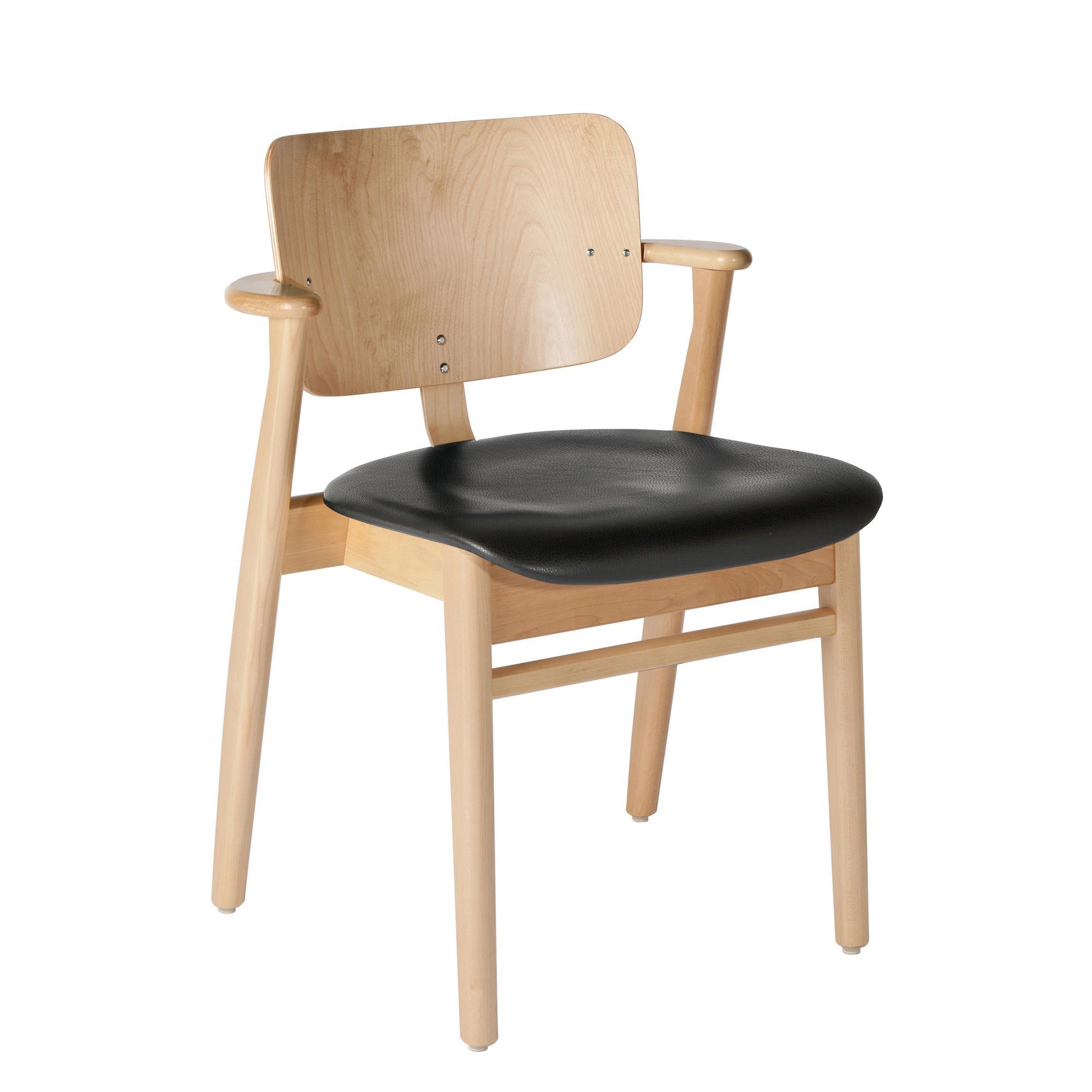 artek Domus Dining Chair Birch w. Black Leather Upholstered Seat