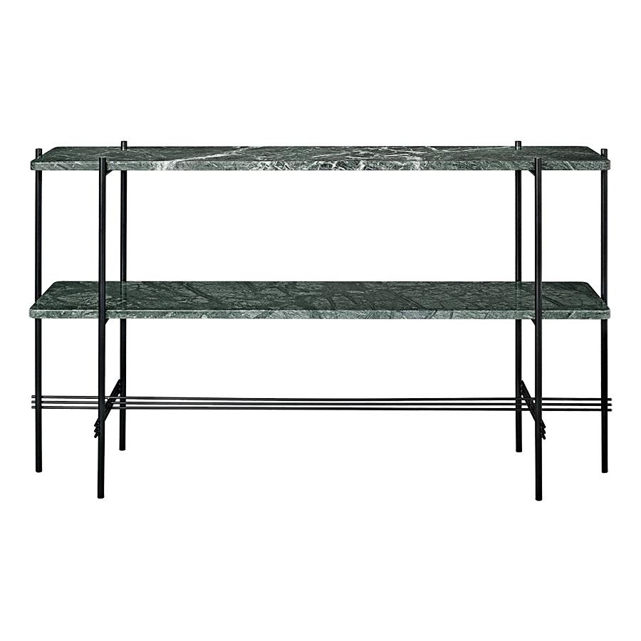 Gubi TS Console Table 120x72 With 2 Shelves Black/ Green Guatemala Marble