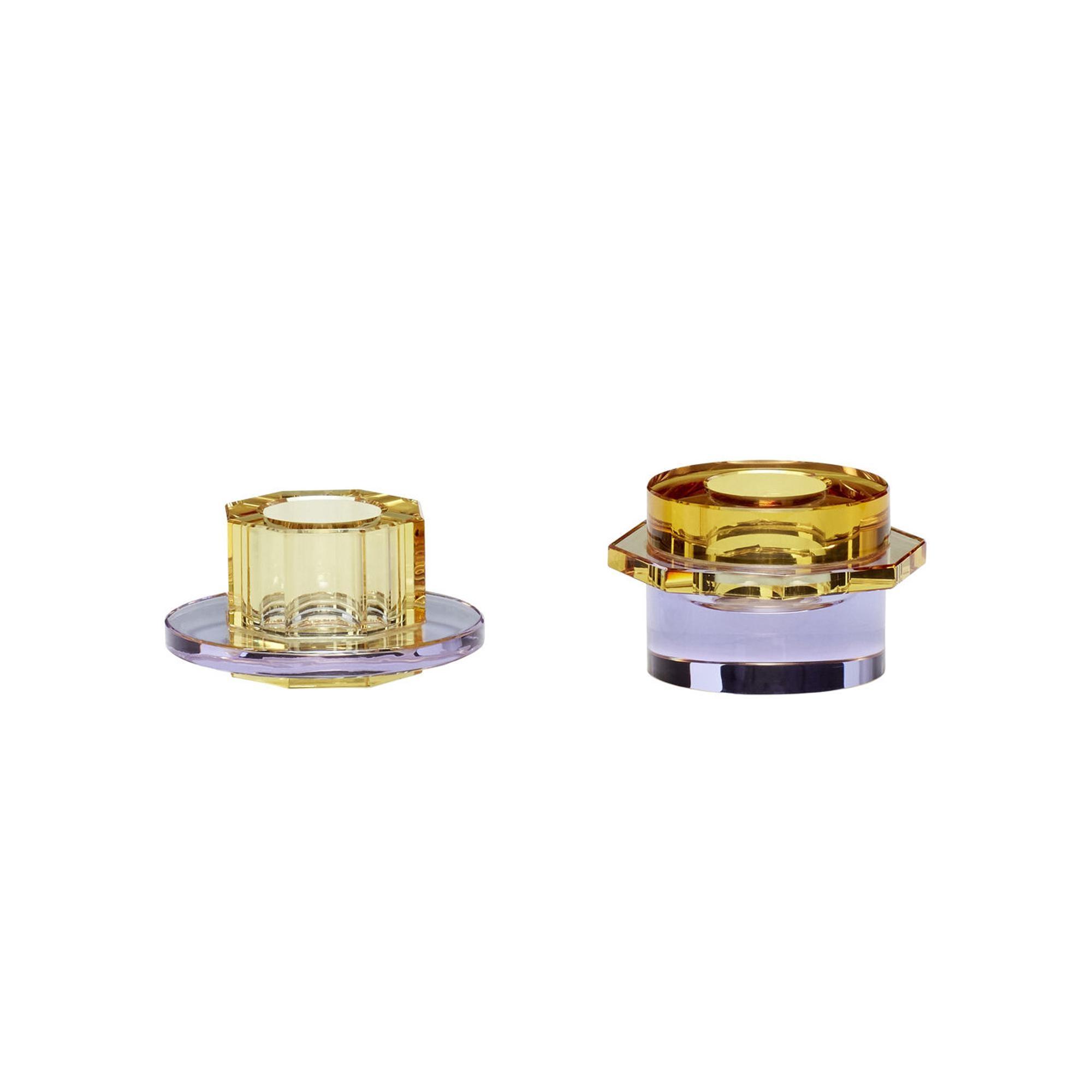 Hübsch Kiosk Candlestick Amber/ Purple Set of 2