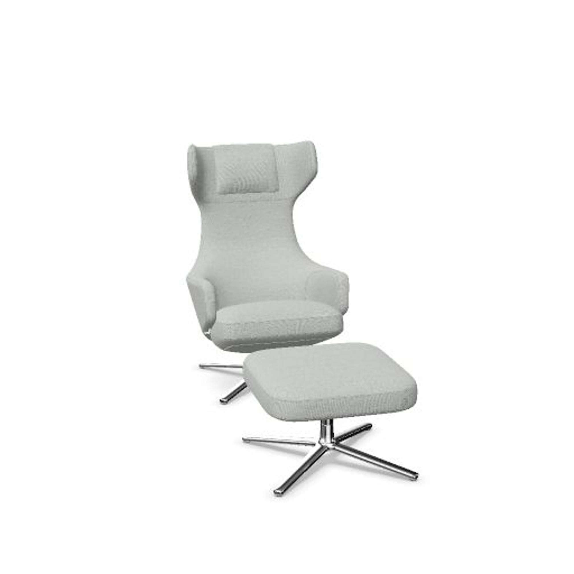 Vitra Grand Repos Sessel mit Hocker, Dumet Pebble Melange/ Chrom