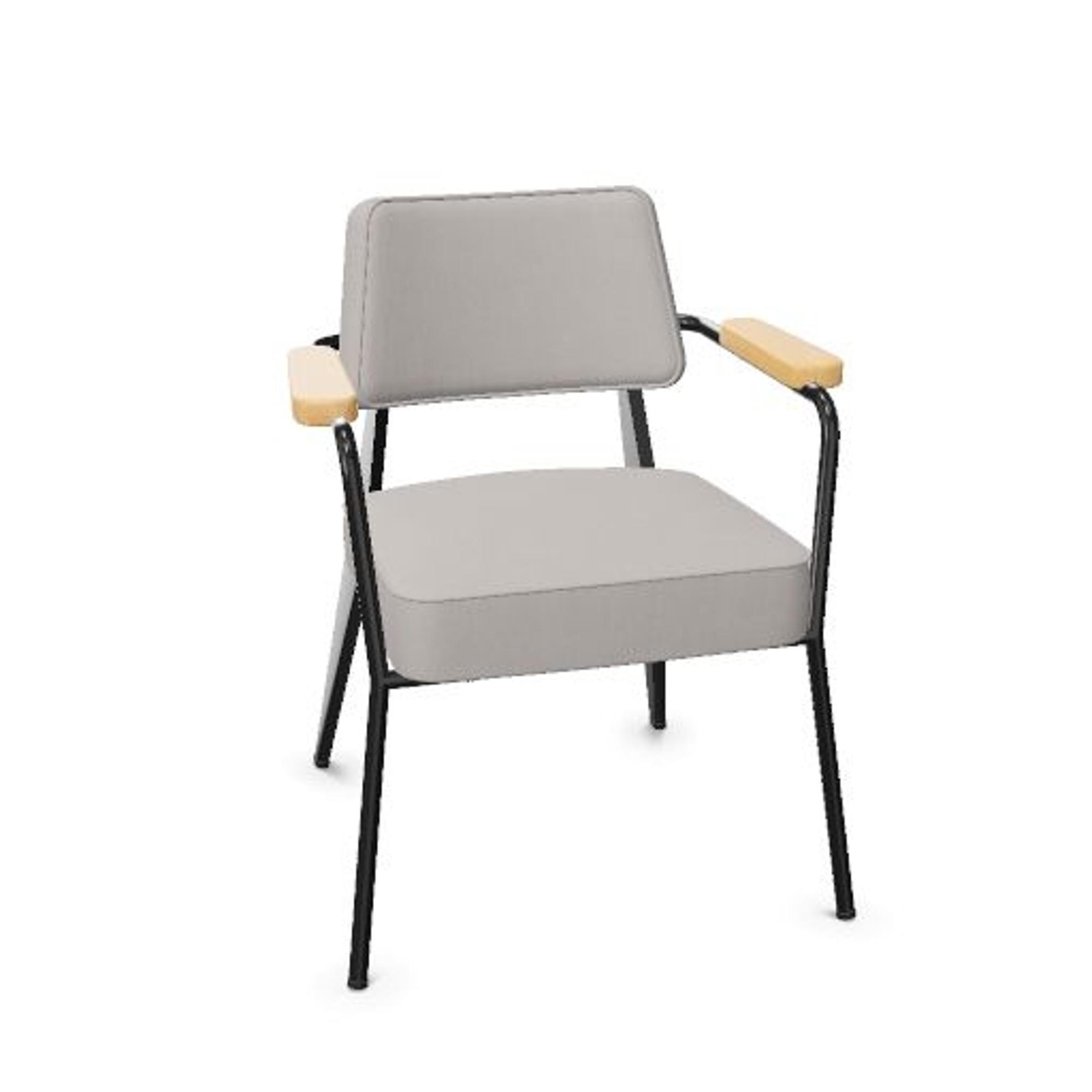 Vitra Fauteuil -ruokatuoli Twill-kankaasta, vaaleanharmaa/luonnonvärinen tammi/syvänmusta