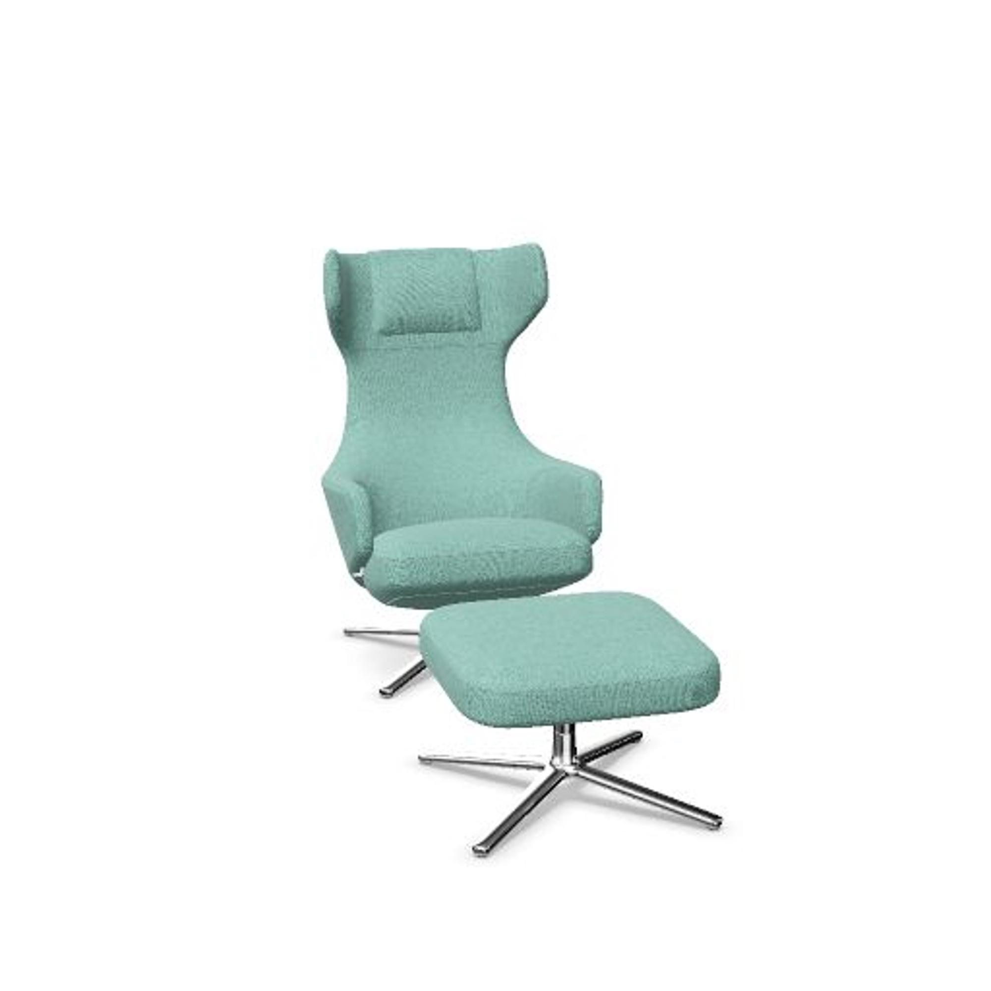 Vitra Grand Repos Sessel mit Hocker Dumet Hellblau/Smaragdgrün/ Chrom