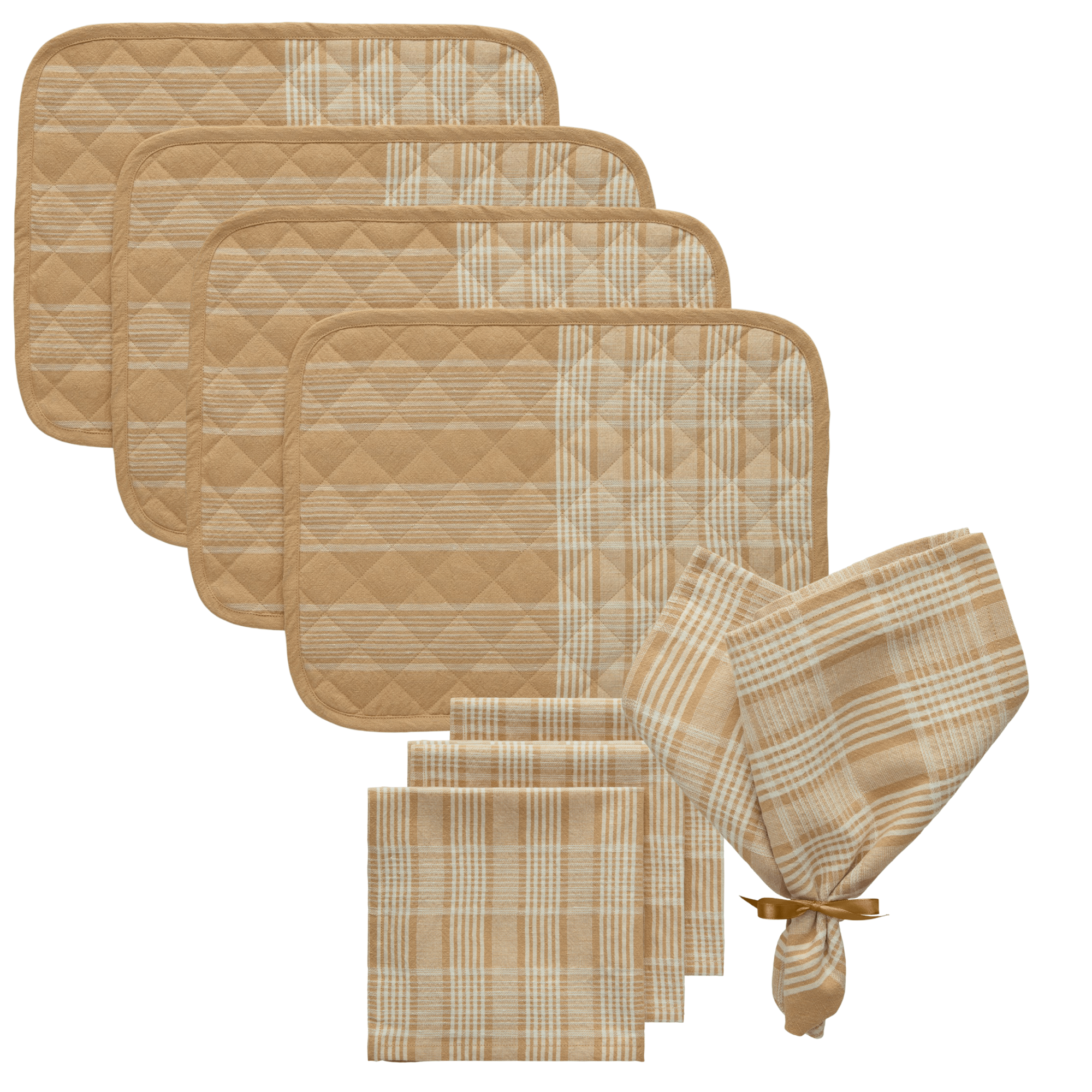 Decotique Rita -tekstiilisetti, 4 tablettia + 4 lautasliinaa, valkoinen/beige
