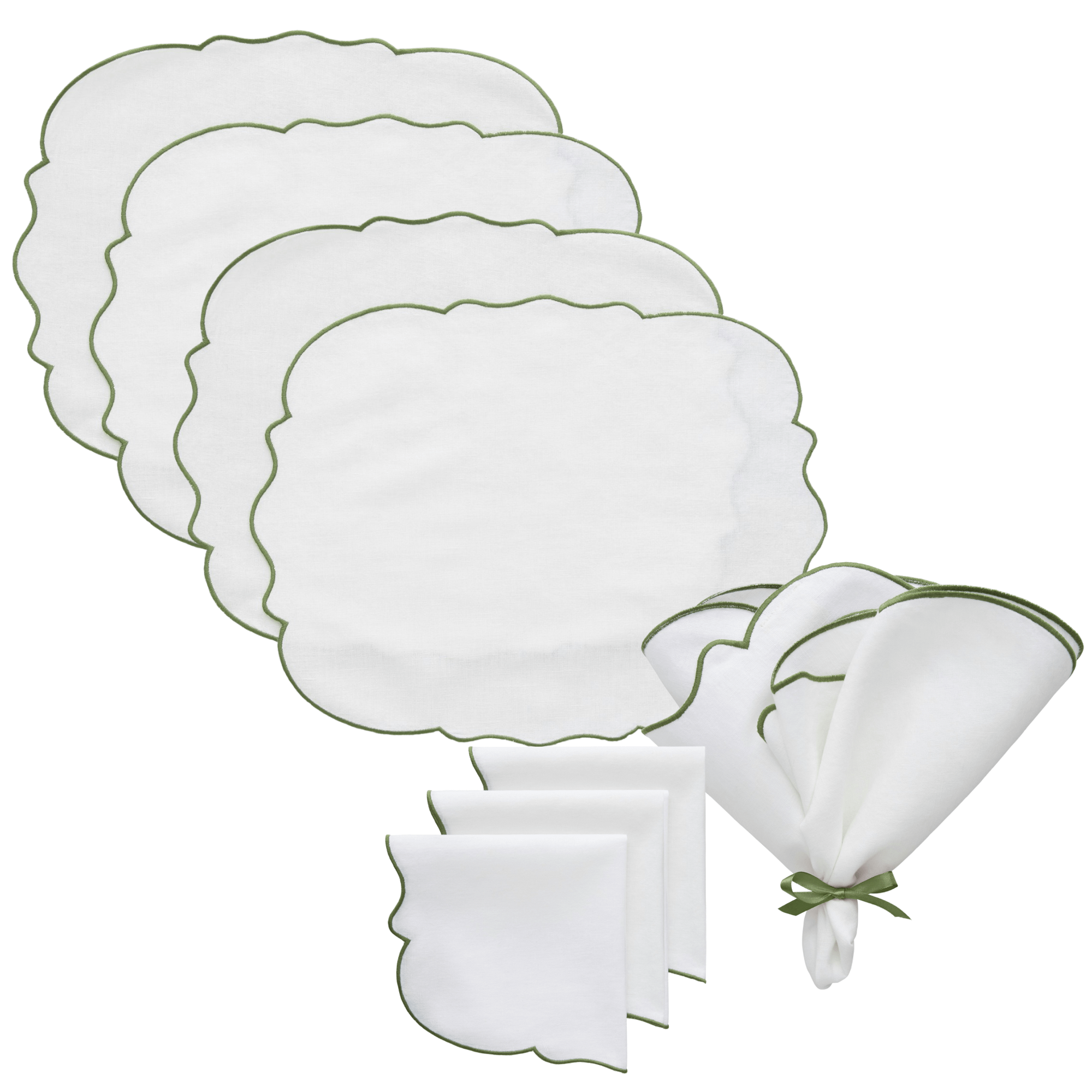 Decotique Gia -teesetti, 4 tablettia + 4 lautasliinaa, valkoinen/vihreä