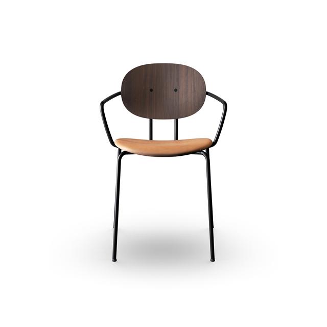 Billede af Sibast Furniture Piet Hein Spisebordsstol Sort med Armlæn Valnød og Cognac Læder