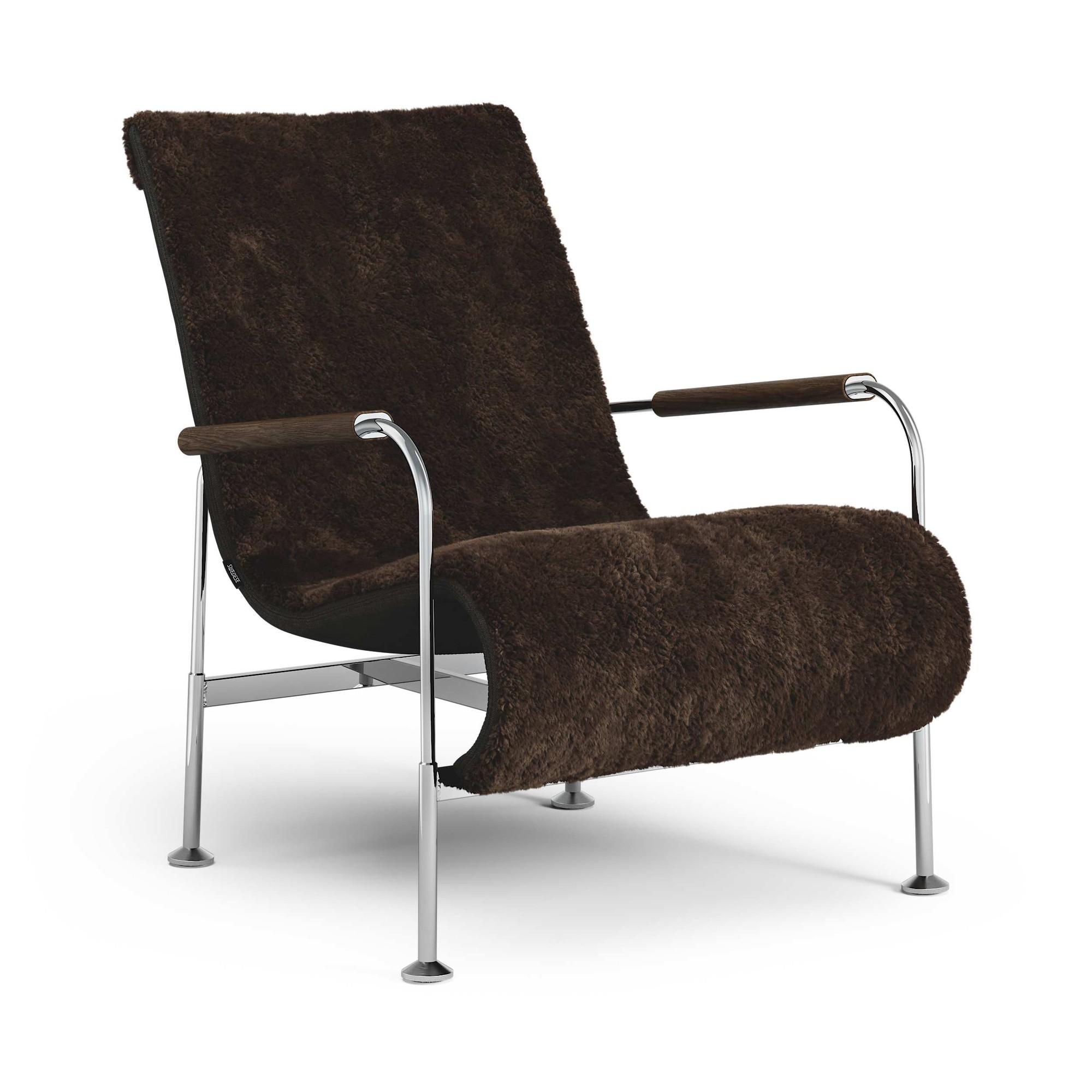 Sillón Swedese Serpentine Cromo/ piel de oveja espresso/roble oscuro