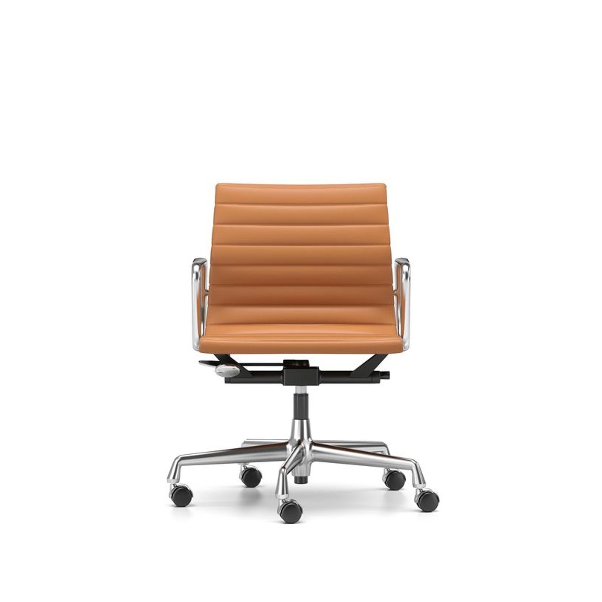 Vitra EA 118 Office Chair with Swivel/Armrest/Tilt Mechanism Cognac L50 Premium Leather/ Chrome Frame