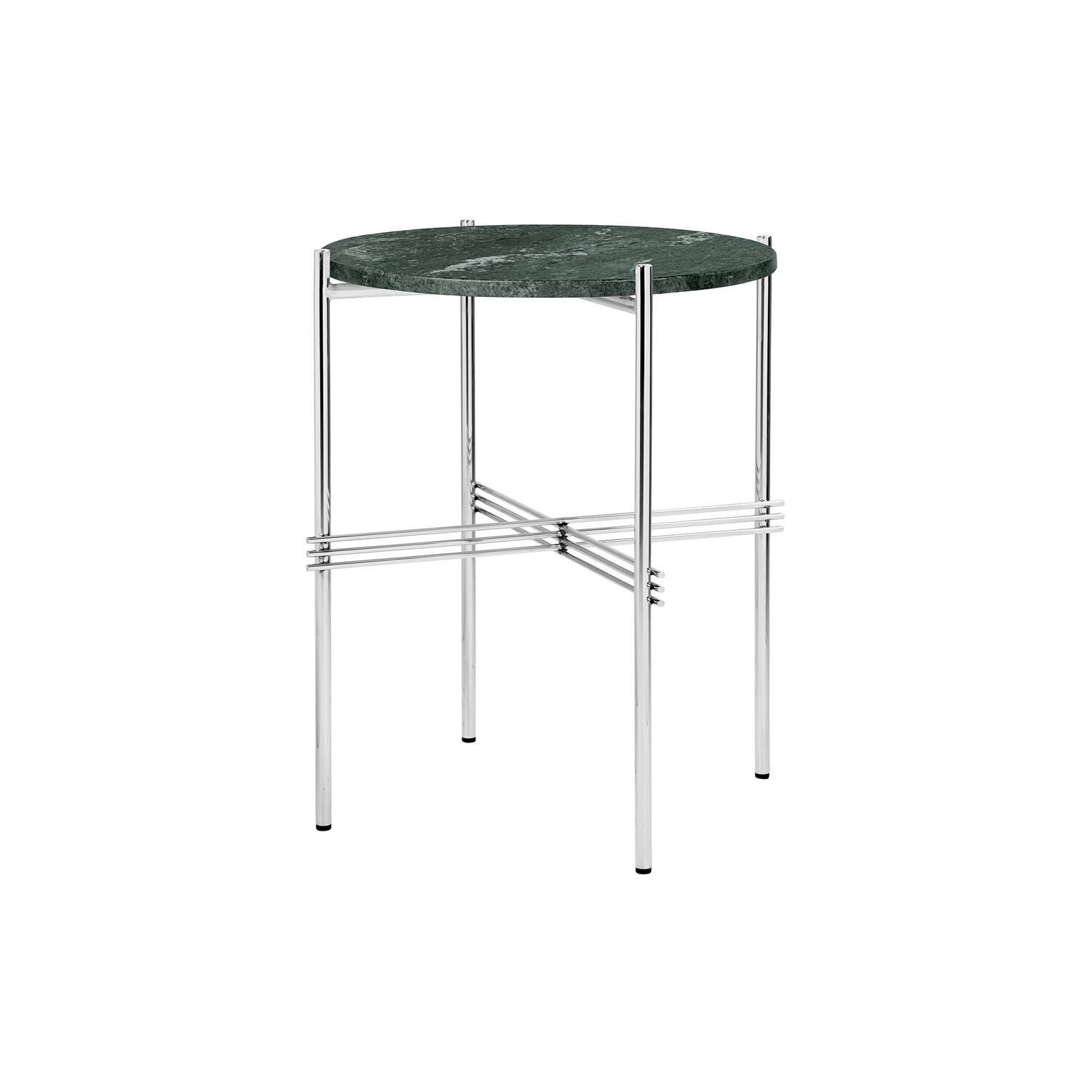 GUBI TS Side Table Round Ø40 Polished Steel/Green Guatemala Marble