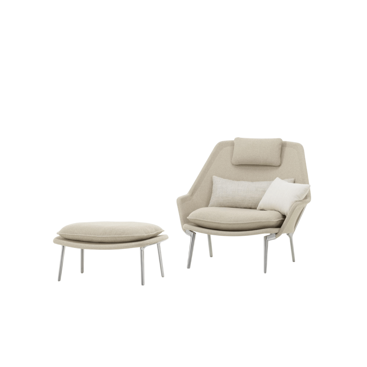 Vitra Slow Armchair & Ottoman Beige/ Cream/ Chrome