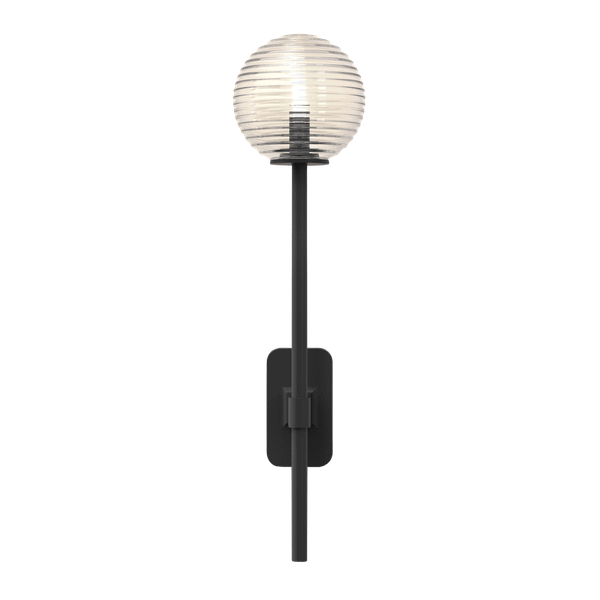 Astro Tacoma Single Grande Wall Lamp Matt Black & Grooved Shade Transparent