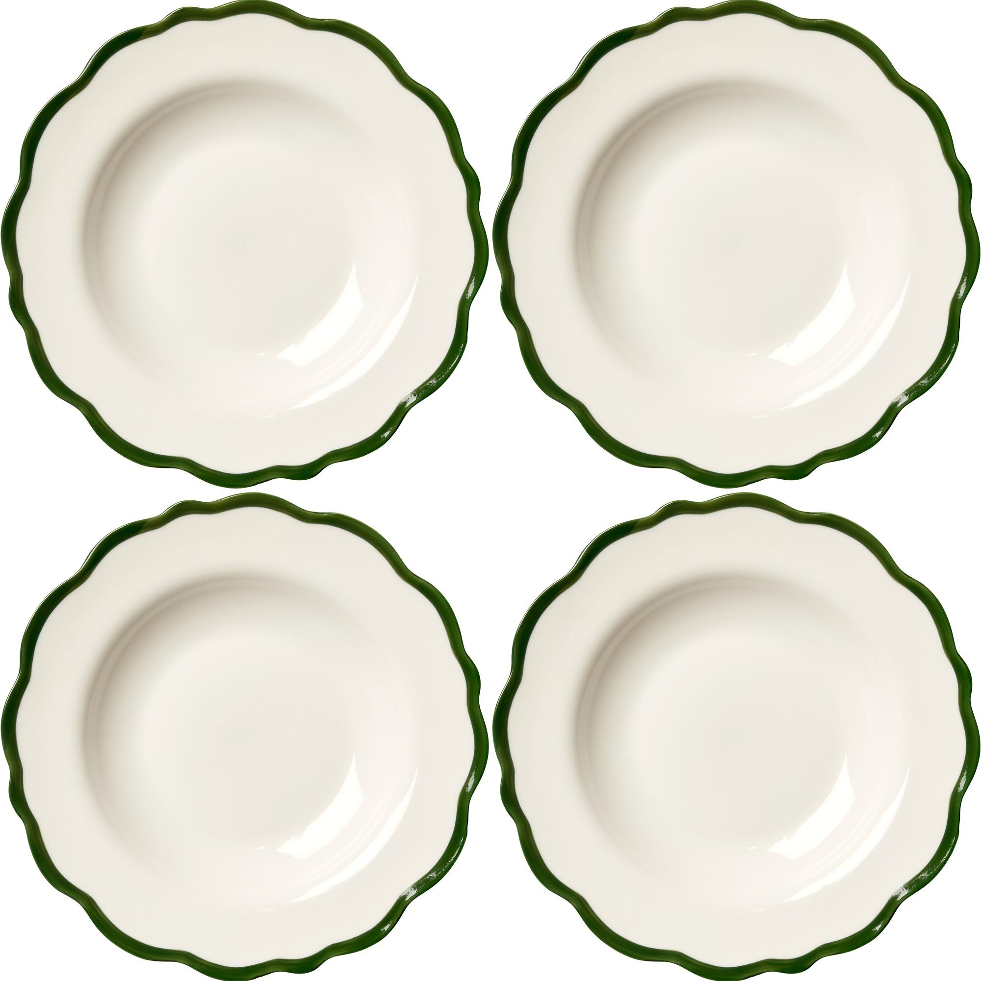 Decotique Fleur Schaal 23 cm Set van 4 Wit/Donkergroen