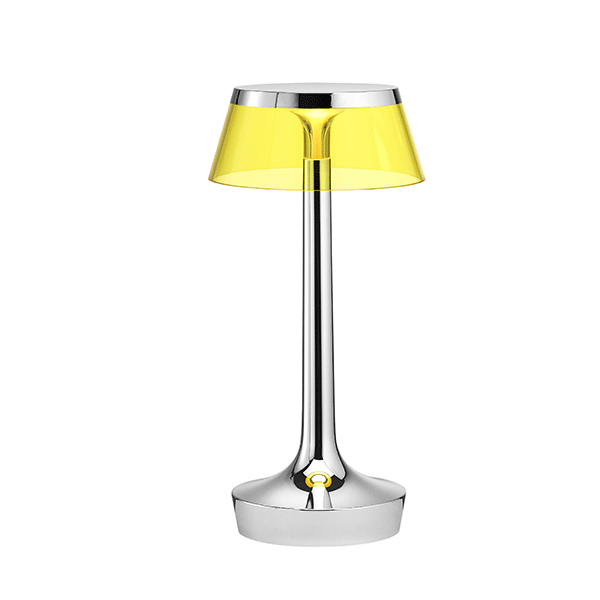 Flos Bon Jour Unplugged Table Lamp Chrome Frame and yellow shade