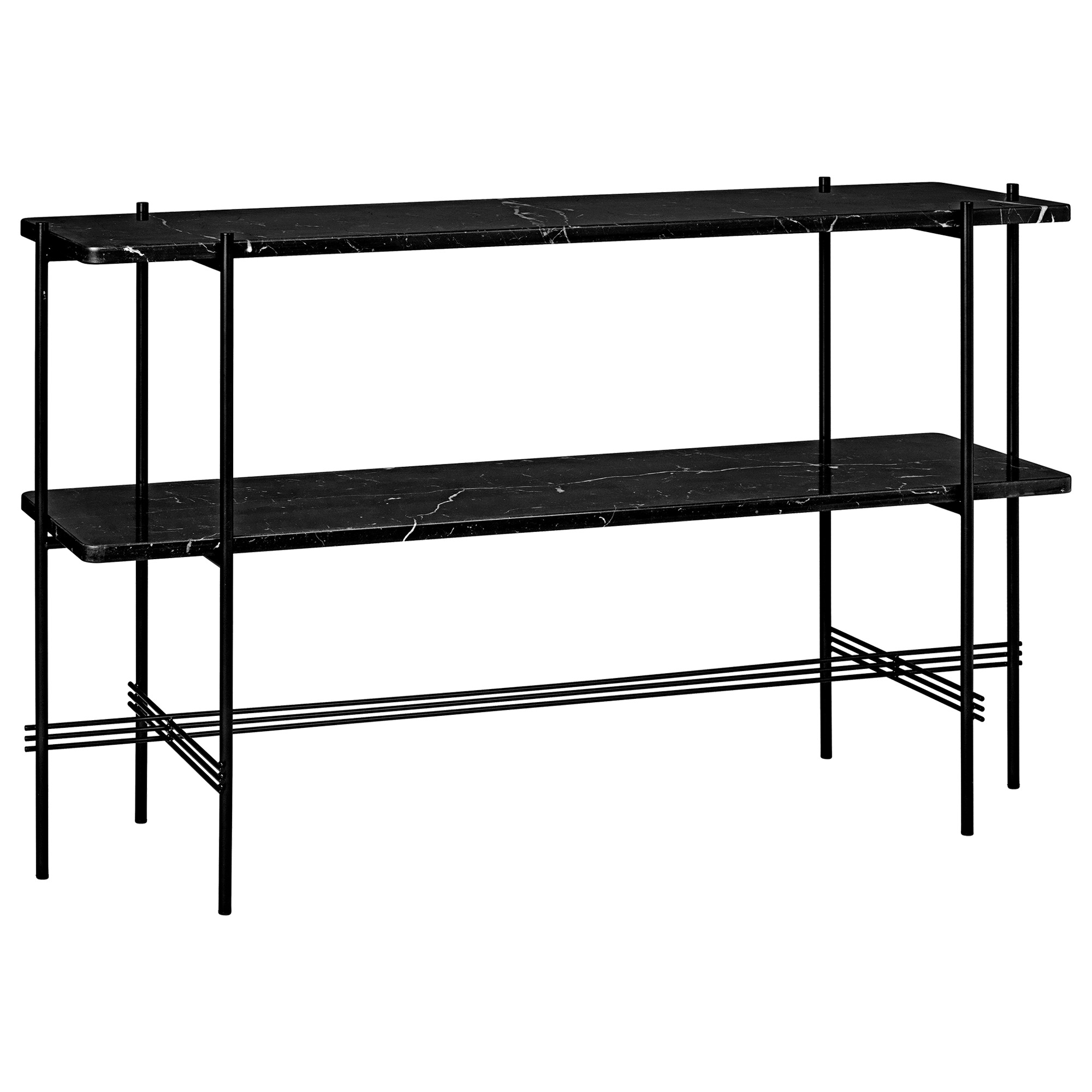 GUBI TS Console Table H72 cm w. 2 Shelves Black/ Black Marquina Marble