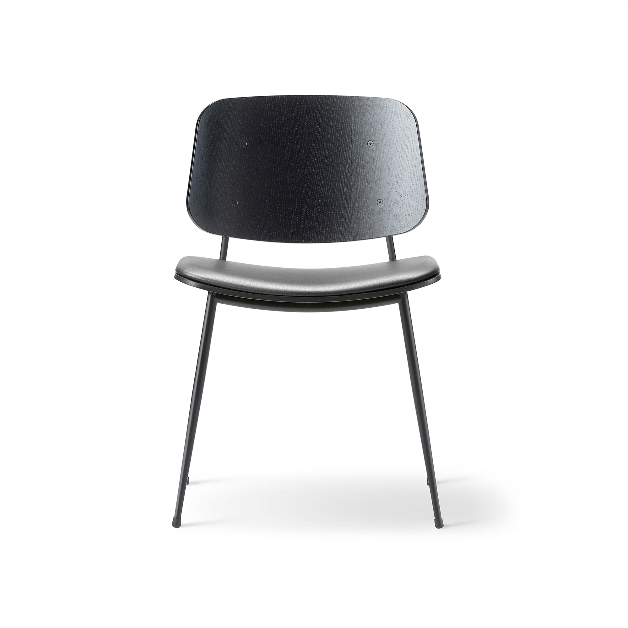 Fredericia Furniture Søborg Metal Spisebordsstol med Tube Base og Polstret Sæde Sort/Læder 98