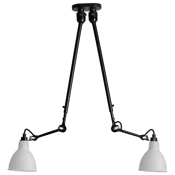Lampe Gras N302 Loftlampe Double Mat Sort & Opal Polykarbonat