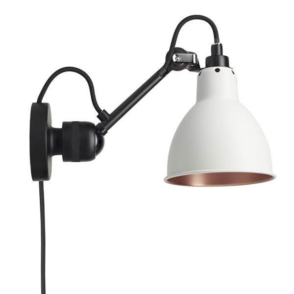 Lampe Gras N304 Seinävalaisin Matta Mustavalkoinen/kupari Johdolla