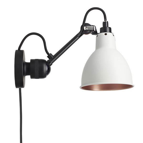 Køb Lampe Gras N304 Væglampe Mat Sort og Hvid/Kobber Med Ledning