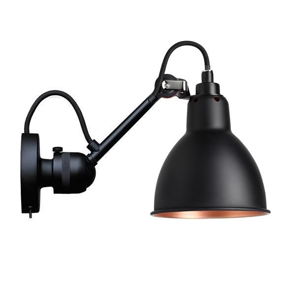 Lampe Gras N304 Væglampe Mat Sort & Mat Sort & Kobber Med Tænd/Sluk