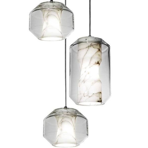 Lee Broom Chamber Light Pendant 3 Pcs Carrara Marble/Crystal