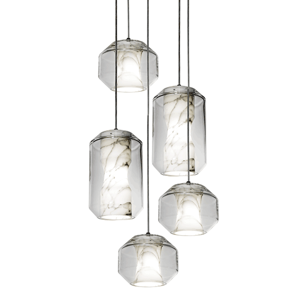 Lee Broom Chamber Light Pendant 5 Pcs Carrara Marble/Crystal