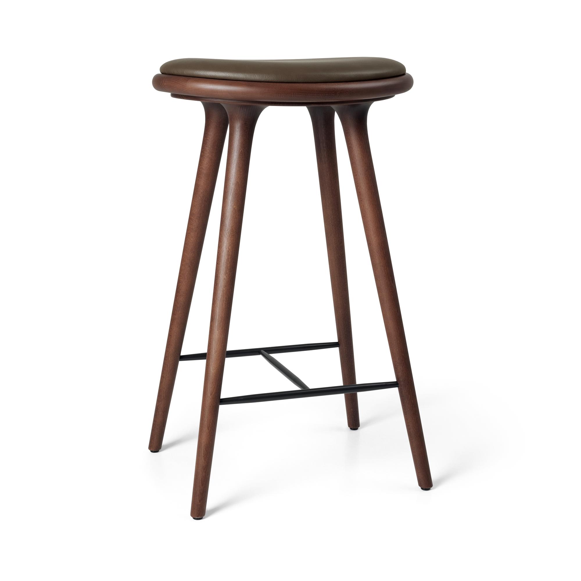 Mater High Stool Bar Stool Brown Beech/Dark Brown Leather 74 cm