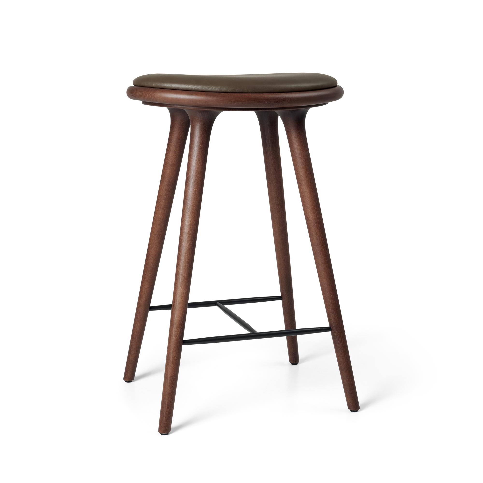 Mater High Stool Bar Stool Brown Beech/Dark Brown Leather 69 cm