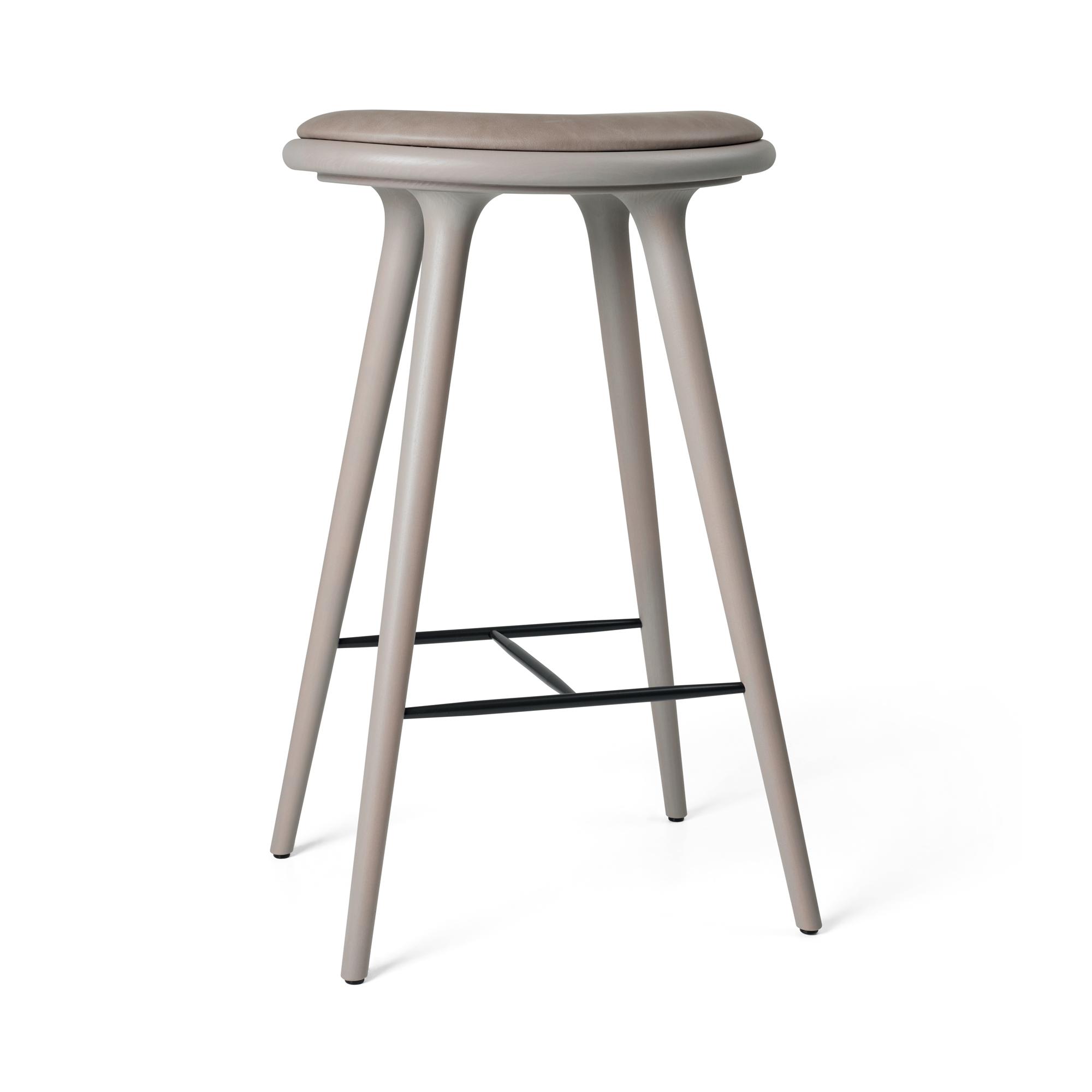 Mater korkea baarijakkara, harmaa pyökki/poltetun harmaa nahka, 74 cm