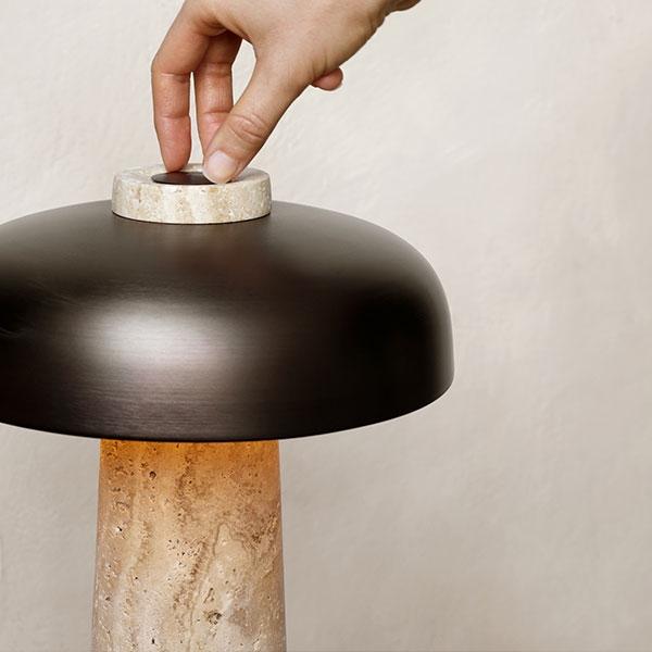 Reverse Table Lamp In Travertine, Pendant Table Lamp